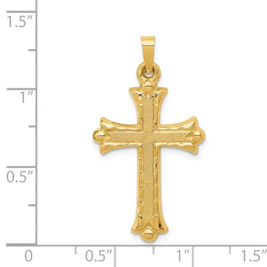 14K Yellow Gold Hollow Cross Pendant Charm Jewelry 34mm x 19mm {2}