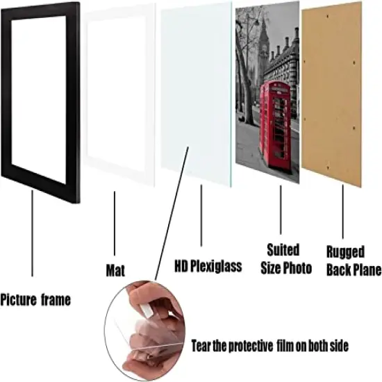 8x8 Picture Frame Set of 6, Display Pictures 5x5 with Mat or 8x8 Without Mat for Wall Mounting or Table Top Display,Black {2}