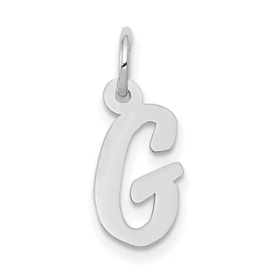 14K White Gold Small Script Initial Letter G Charm Jewerly 17mm x 8mm {1}