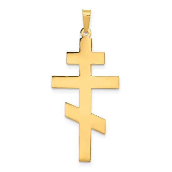 14K Yellow Gold Orthodox Cross Charm Pendant Jewelry 40mm x 19mm {1}