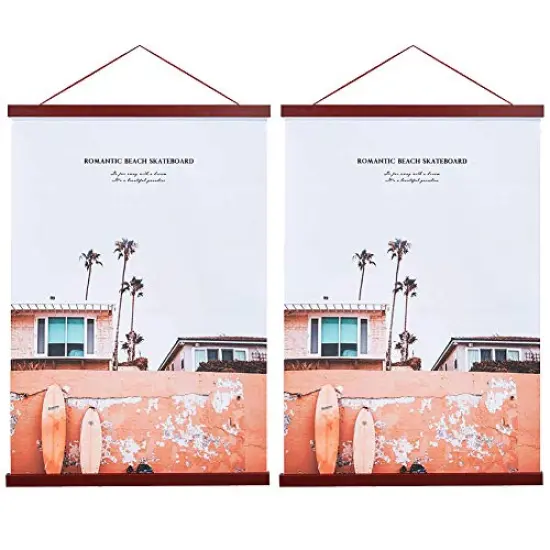 2 Pack Magnetic Poster Hanger Frame, 9x24 9x12 9x11 Light Wood Wooden Magnet Canvas Artwork Print Dowel Poster Hangers Frames Hanging Kit (Mahogany, 9",2 Packs) {1}
