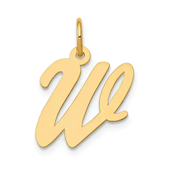 14K Yellow Gold Medium Script Initial Letter W Charm Jewerly 19mm x 10mm {1}