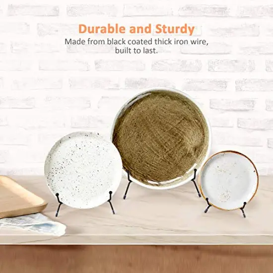 Mocoosy 6 Pack 3 Size Improved Anti-Slip Plate Stands for Display, 4 6 8 Inch Plate Holder Display Stands, Black Iron Wire Easel Picture Frame Stand for Photos, Decorative Platter, Dish and Table Arts {6}