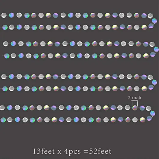 Holographic Circle Garlands - Iridescent Party Supplies, Hanging Streamer Backdrop for Kids Unicorn, Mermaid Theme, Birthday Party, Baby Shower, Graduation, Wedding, Disco, and Bachelorette Party Decor {6}