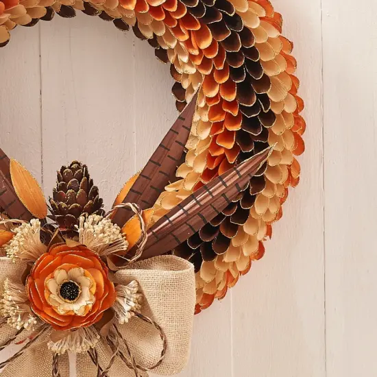 Handcrafted 21" Fall Harvest Wood Curl Wreath for Thanksgiving, Front Door, Mantel, Wall and More HOLIDAY TREE {2}