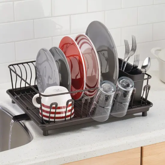mDesign Large Kitchen Dish Drying Rack with Swivel Spout {3}