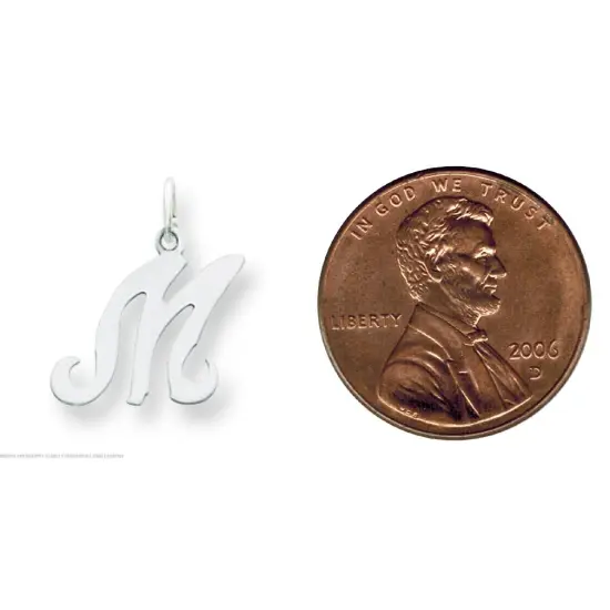 14K White Gold Polished Fancy Initial Letter M Charm Jewerly 20mm x 11mm {2}