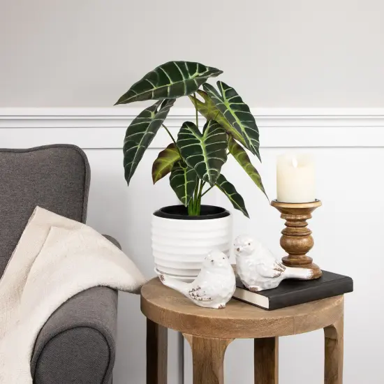 Northlight Real Touch&trade; Artificial Taro Plant in Black Pot 18" Green {3}