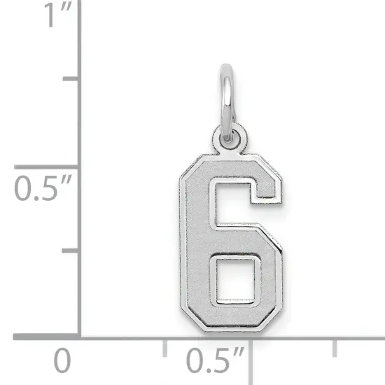 14K White Gold Small Satin Number 6 Charm Pendant Jewerly 19mm x 7mm {4}