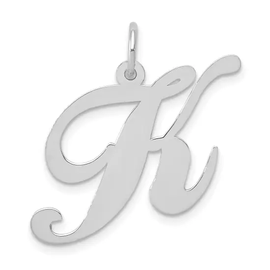 14K White Gold Large Fancy Script Initial K Charm Jewerly 22mm x 17mm {1}