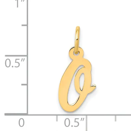 14K Yellow Gold Small Script Initial Letter O Charm Jewerly 17mm x 8mm {5}
