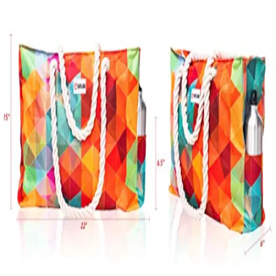 SHYLERO Beach Bag and Pool Bag. Has Airtight Pouch, Key Holder. Beach Tote is Zippered, Waterproof (IP64) - L22xH15xW10 {6}