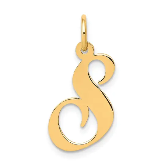 14K Yellow Gold Medium Fancy Script Initial S Charm Jewerly {1}