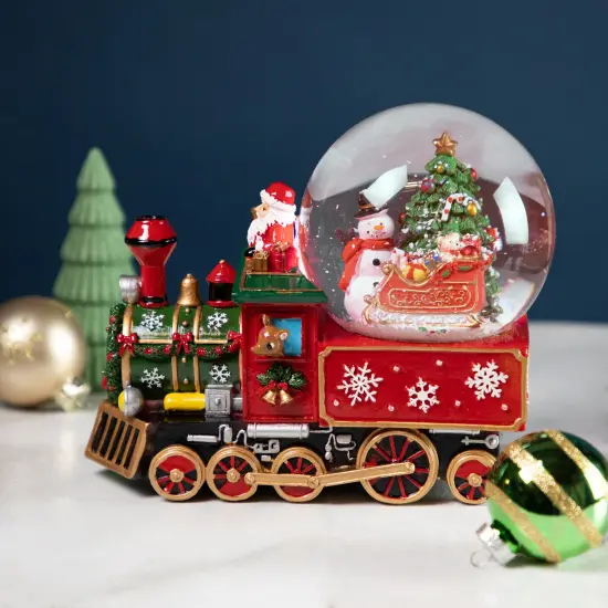 Northlight Santa Driving the Train Musical Christmas Snow Globe - 8.25" Red {3}