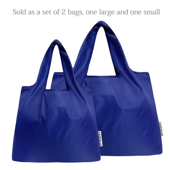 Wrapables Large & Small Foldable Tote Nylon Reusable Grocery Bags, Set of 2 Set of 2, Blue {3}