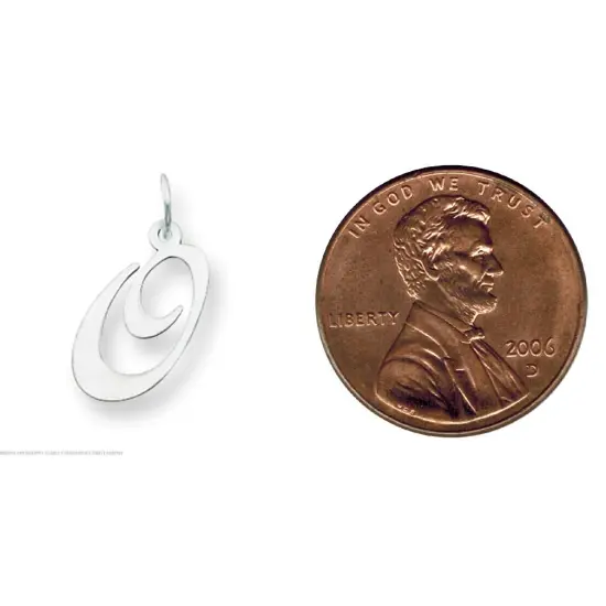14K White Gold Medium Fancy Script Initial O Charm Jewerly 20mm x 14mm {2}