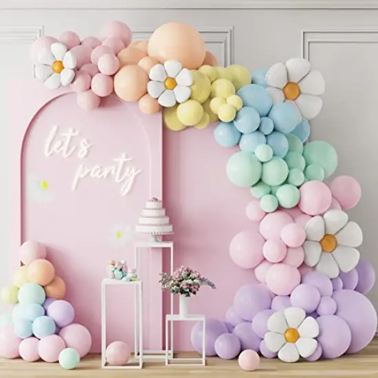 157-Piece Daisy Balloon Garland Arch Kit - White Groovy Daisy Flower and Macaron Pastel Balloons for Baby Shower, Daisy Theme Wedding, Girls' Birthday, and Boho Party Decorations {2}