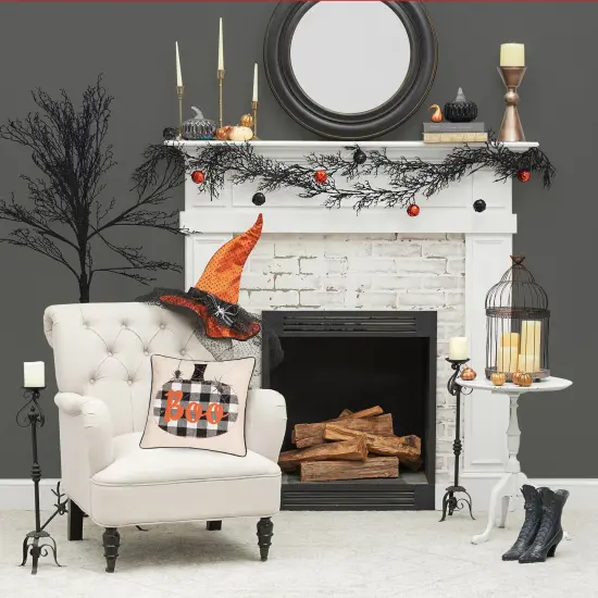 Franklin Black Boo Chain Stitch Halloween Throw Pillow, 18" x 18" {5}