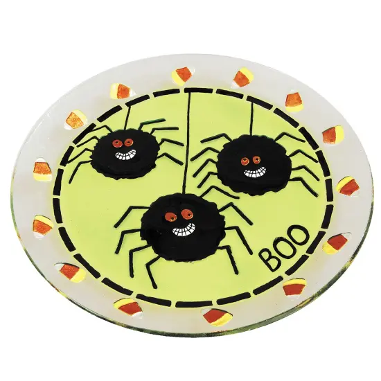 Silly Spider & Candy Corn Pattern Halloween Fused Glass Serving Platter {1}