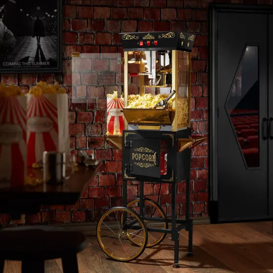 Olde Midway Movie Theater-Style Popcorn Machine Maker with Cart and 10-Ounce Kettle, Vintage-Style Popper on Wheels {2}