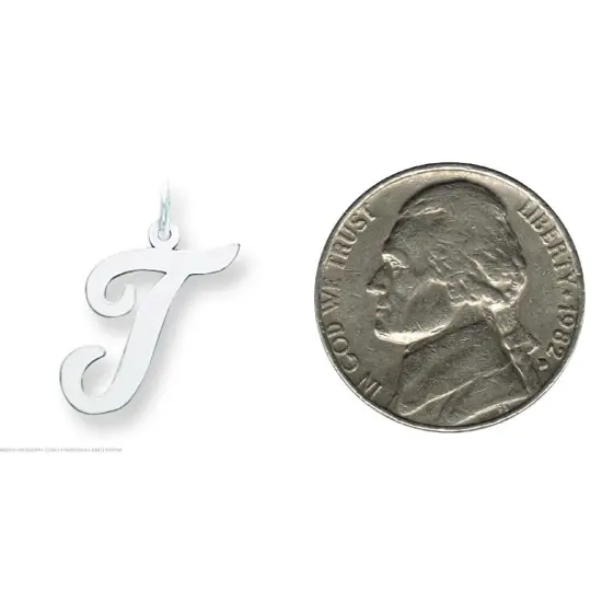 14K White Gold Large Script Initial Letter T Charm Jewerly 22mm x 12mm {2}