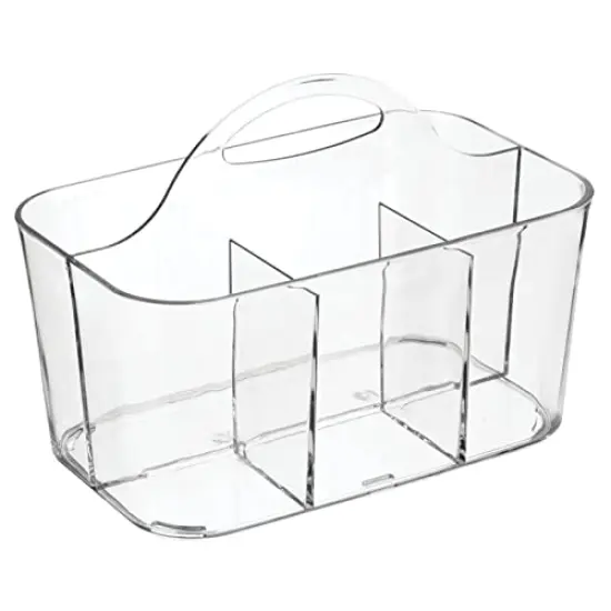 Plastic Cutlery Storage Organizer Caddy Bin Tote with Handle - Kitchen Cabinet Divided Pantry Basket for Forks, Knives, Spoons, Napkins, Indoor/Outdoor Use, Lumiere Collection, Clear {1}