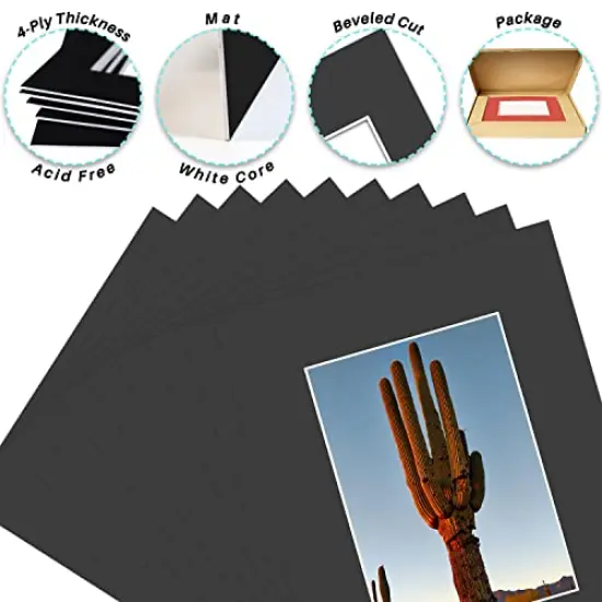 4 Ply Thickness 8x10 Photo Mat with 5x7 Opening, Signature Friendly - Great for Weddings, Baby Showers, Birthdays (Set of 10, Classic Black Color) {6}