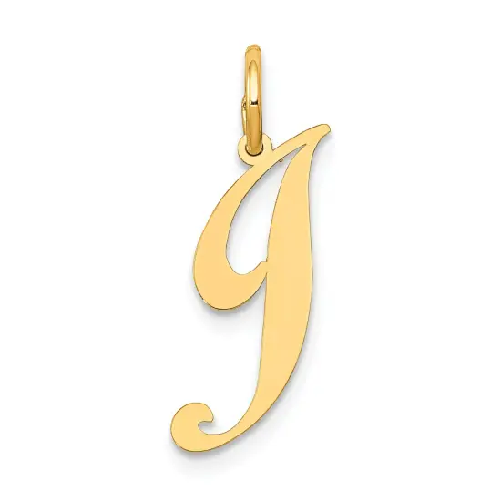 14K Yellow Gold Small Fancy Script Initial J Charm Jewerly 16mm x 13mm {1}