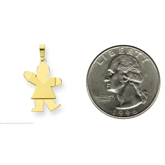14K Yellow Gold The Kids Girl Charm Pendant Jewelry 25mm x 14mm {2}