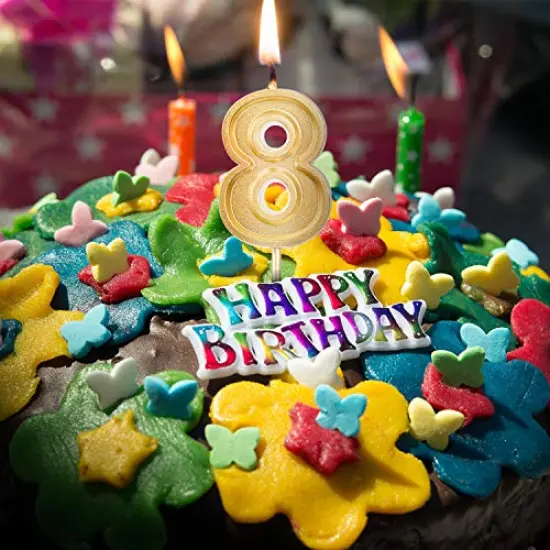 Gold Glitter Happy Birthday Cake Candles - Number 1 Candle for Cake Topper Decoration, Ideal for Kids and Adults Parties {3}