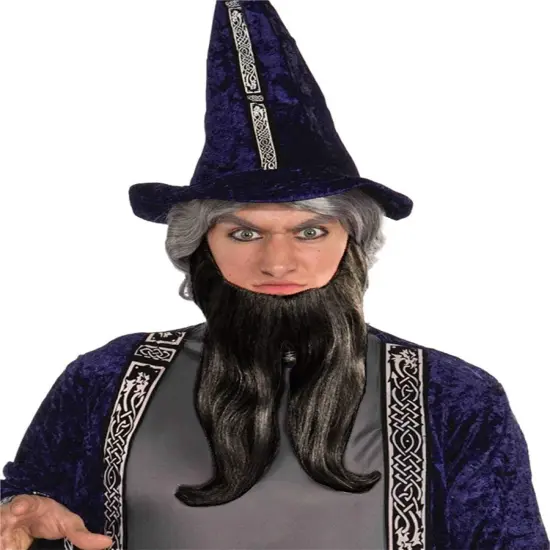 Long Black Forked Wizard Costume Beard Kit {1}