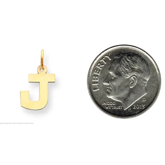 14K Yellow Gold Small Block Intial Letter J Charm Jewerly 18mm x 10mm {2}
