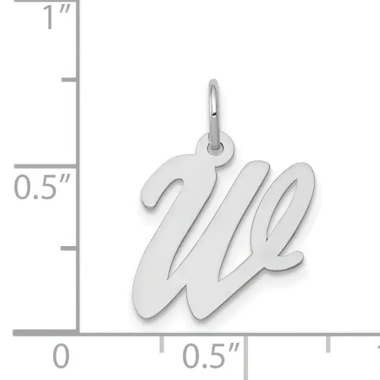14K White Gold Medium Script Initial Letter W Charm Jewerly 19mm x 10mm {4}
