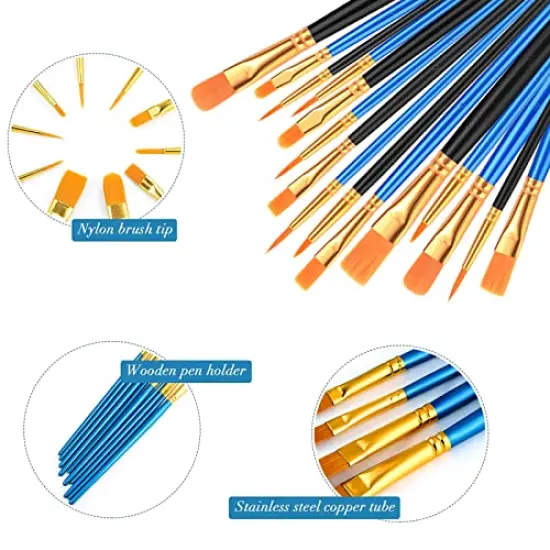 Acrylic Paint Brush Set 2 Packs/20 Pieces Watercolor Brushes Nylon Hair for All-Purpose Oil and Watercolor Painting Artists (Black and Blue) {6}