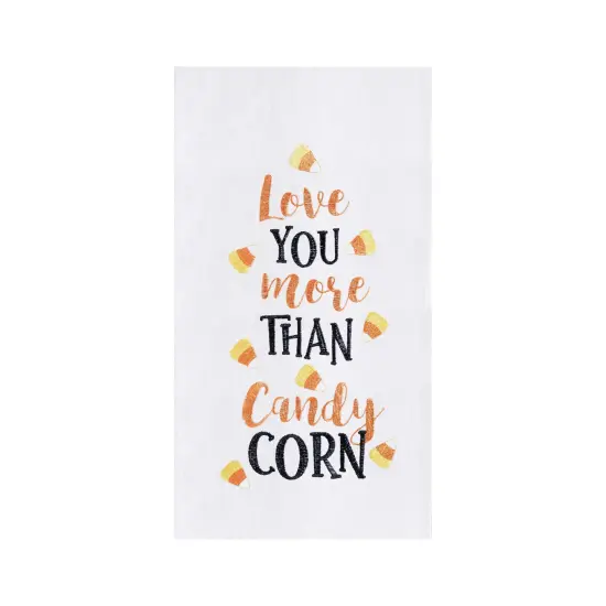 Love You More Than Candy Corn Cotton Embroidered Halloween Flour Sack Kitchen Towel {1}