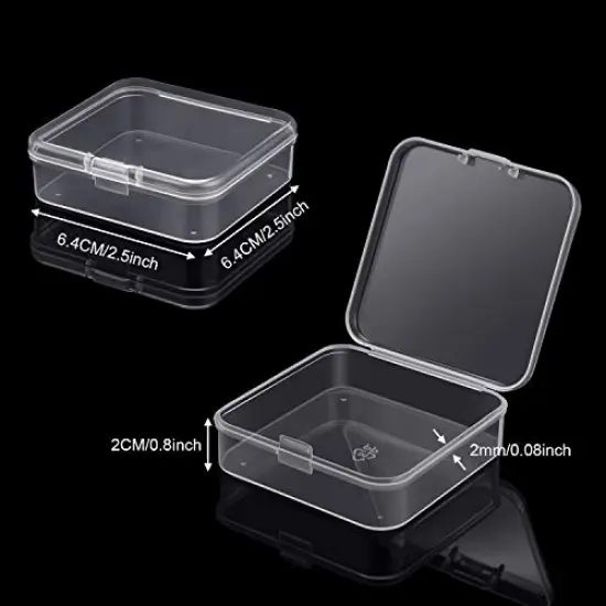 24 Pieces Small Clear Plastic Beads Storage Containers Box with Hinged Lid for Storage of Small Items, Crafts, Jewelry, Hardware (2.5 x 2.5 x 0.8 Inches) {6}