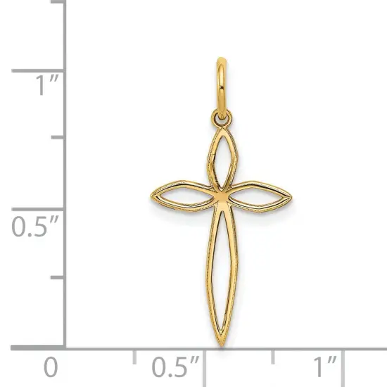 14K Gold Laser Designed Cross Charm Pendant Jewelry 25 x 13 mm {2}