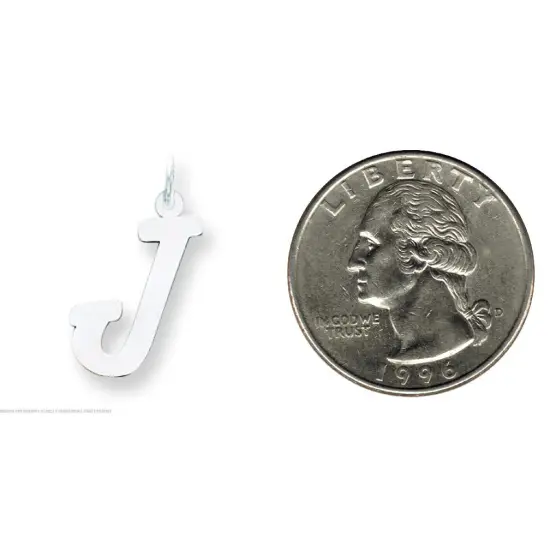 14K White Gold Large Script Initial Letter J Charm Jewerly 22mm x 12mm {2}
