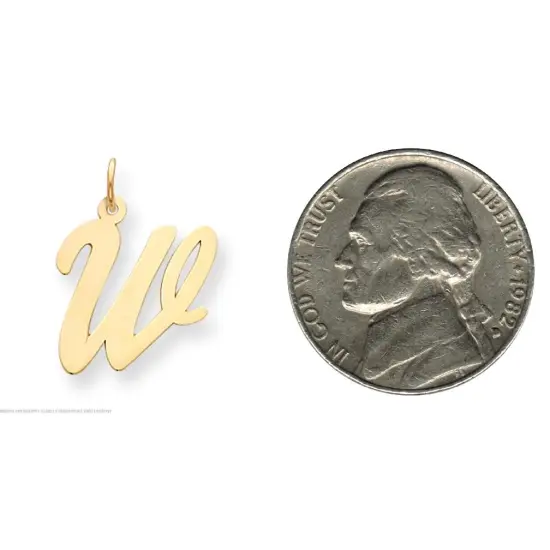 14K Yellow Gold Large Script Initial Letter W Charm Jewerly 22mm x 12mm {2}