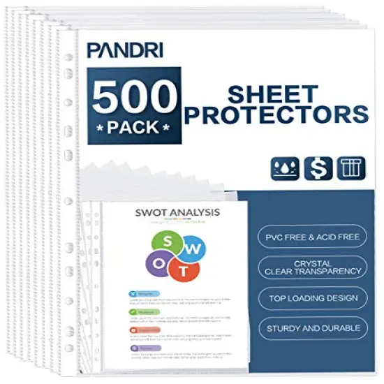 Sheet Protectors, PANDRI 500 Pack Clear Heavy Duty Plastic Page Protectors Sheet Reinforced 11-Hole Fit for 3 Ring Binder Fits Standard 8.5 x 11 Paper, 9.25 x 11.25 Top Loaded, Acid Free {1}