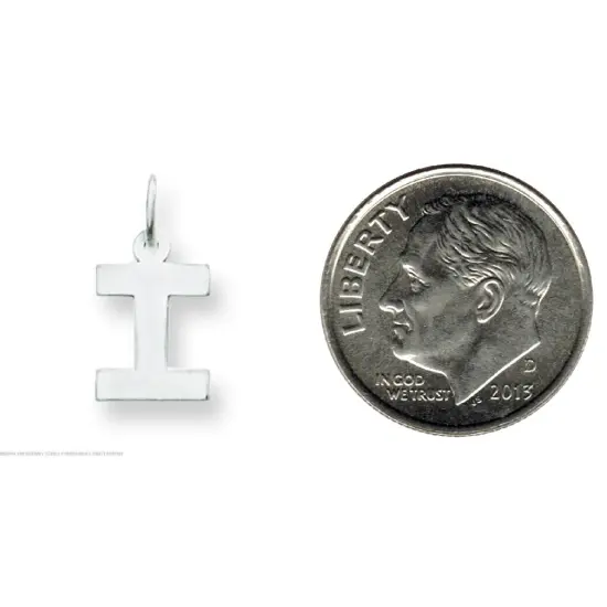 14K White Gold Small Block Intial Letter I Charm Jewerly 18mm x 10mm {2}
