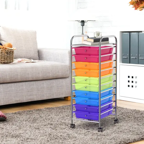 Costway 10 Drawer Rolling Storage Cart Scrapbook Paper Office School Organizer Color {2}