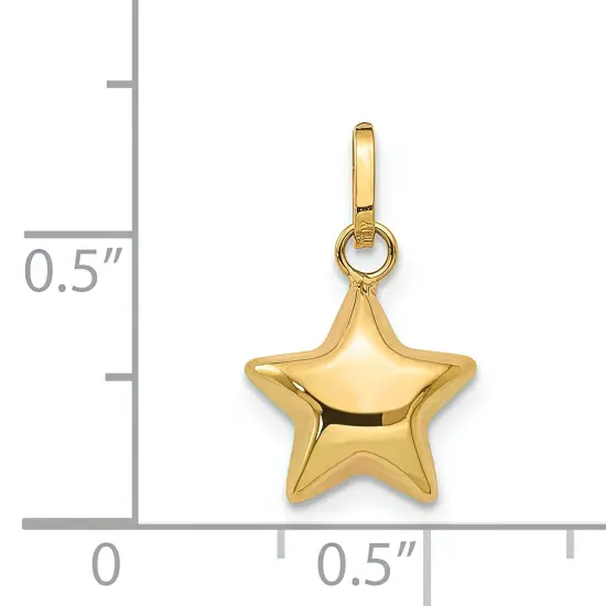 14K Gold Puffed Star Charm Celestial Jewelry 14mm Long X 10mm Wide {2}