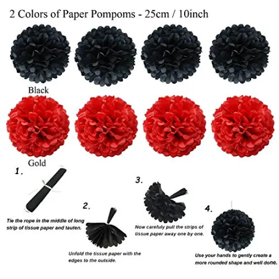 Party Decoration, 21 Pcs Black and Red Hanging Paper Fans Pom Poms Flowers, Garlands String Polka Dot and Triangle Bunting Flags for Minnie Mouse Birthday Parties Baby Showers Wedding {5}