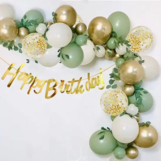 50 pcs Sage Green, Gold, and White Party Balloons - Sage Green and Gold Confetti Balloons for Birthday, Baby Shower, Engagement, Wedding, and Anniversary Party Decorations {6}