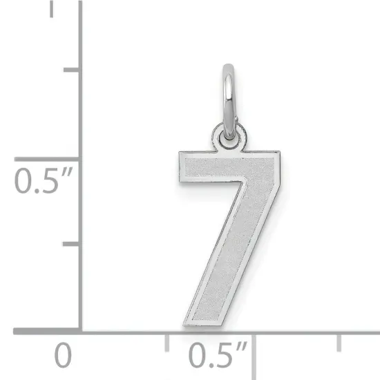 14K White Gold Small Satin Number 7 Charm Pendant Jewerly 19mm x 7mm {4}