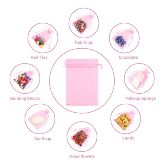 100PCS Organza Bags, 4x6 inches (10x15cm) Sheer Drawstring Gift Bags, Organza Jewelry Pouches, Jewelry Gift Bags, Packaging Bags for Party, Jewelry, Festival, Bathroom Soaps, Makeup Organza Favor Bags (Pink) {1}