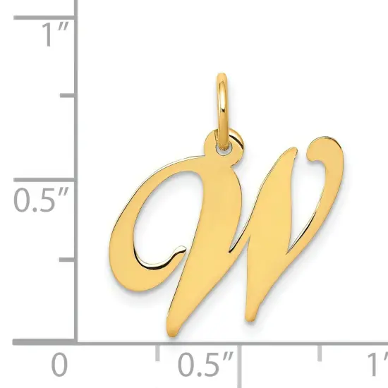 14K Yellow Gold Medium Fancy Script Initial W Charm Jewerly {3}