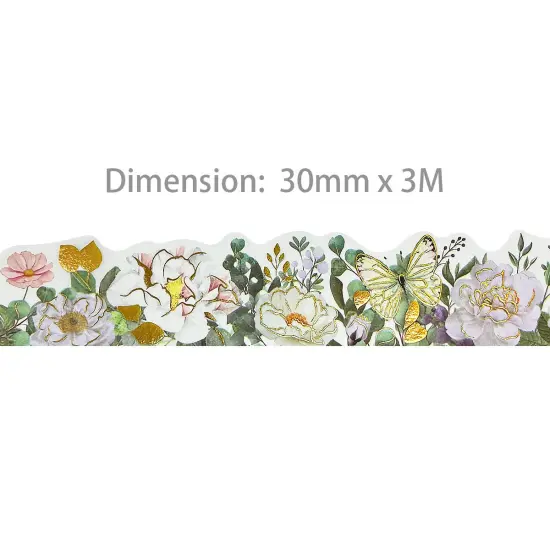 Wrapables Landscape Floral Metallic Gold Foil Washi Tape, 30mm x 3M Dreamy White {2}