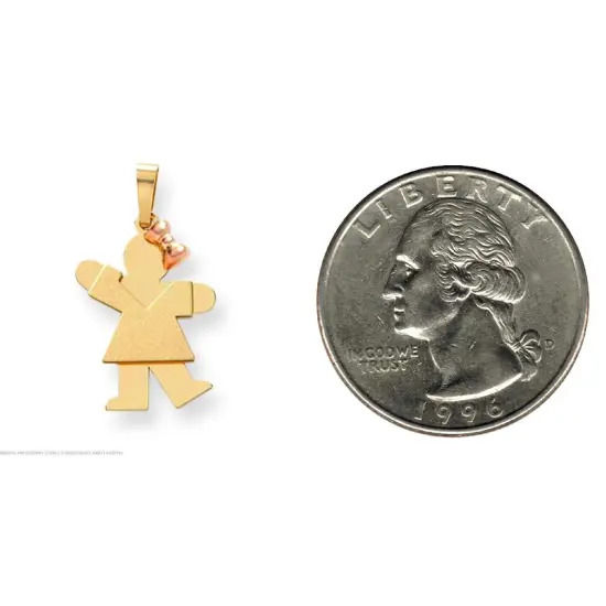 14K Two Tone Gold The Kids Girl Charm Jewelry 25mm x 15mm {2}